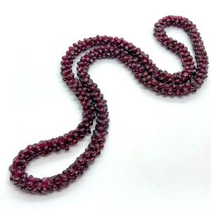 Antique Bohemian Garnet Woven Endless pyrope Necklace No Clasp Approx 25” / 96g
